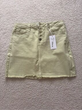 Just Black Light Lime Denim Mini Skirt with Raw Hem